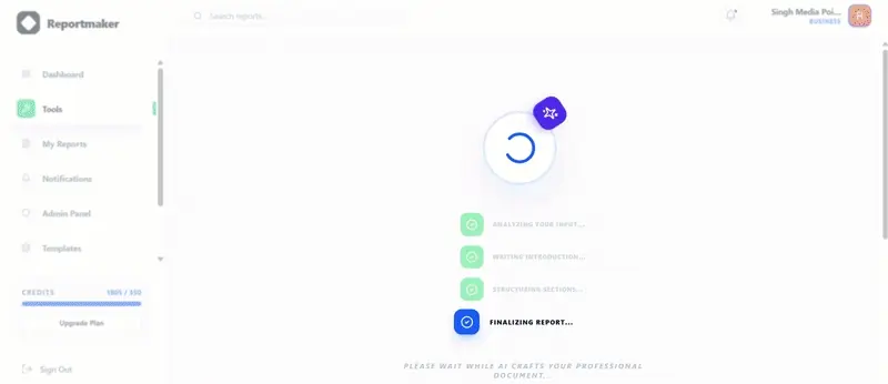 AI Project Report Generator in action