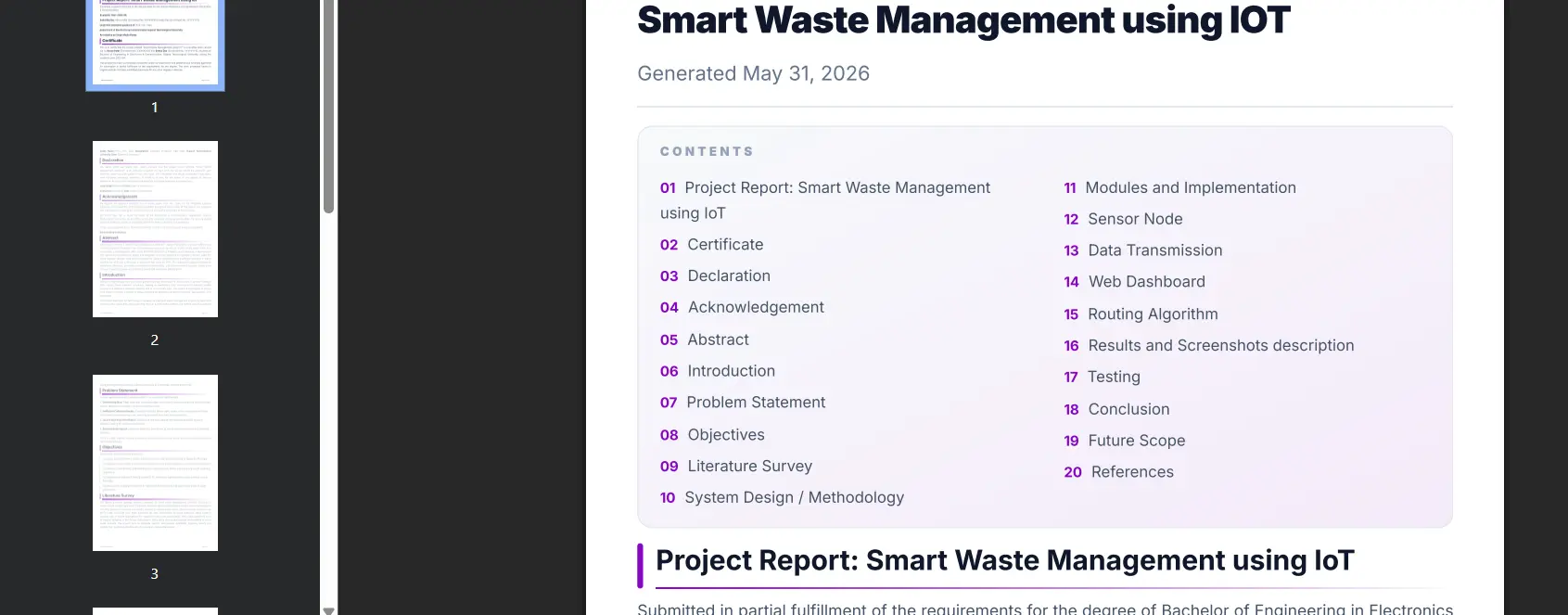Sample AI-generated academic project report PDF output